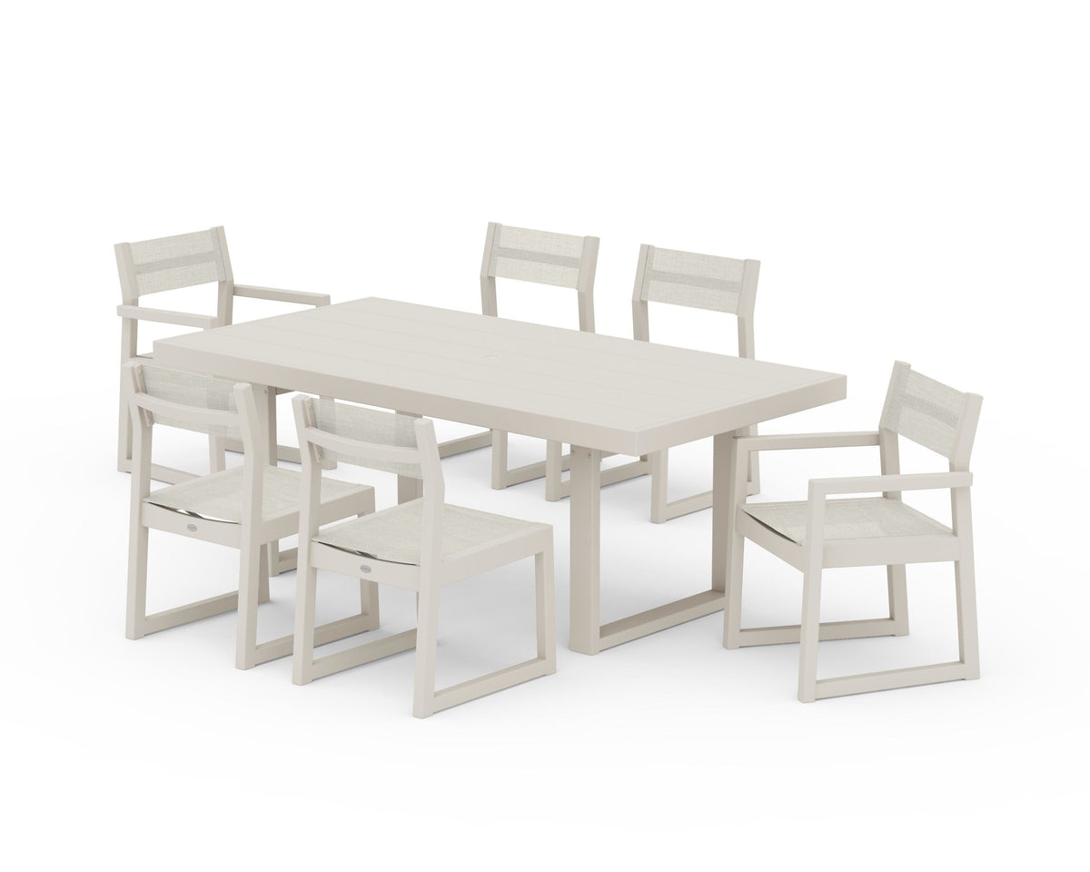 POLYWOOD EDGE Sling 7-Piece Dining Set in Sand / Parchment