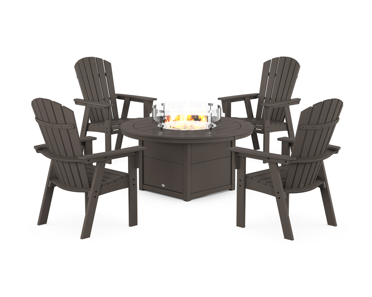 POLYWOOD Nautical 4-Piece Curveback Upright Adirondack Conversation Set with Fire Pit Table in Vintage Coffee