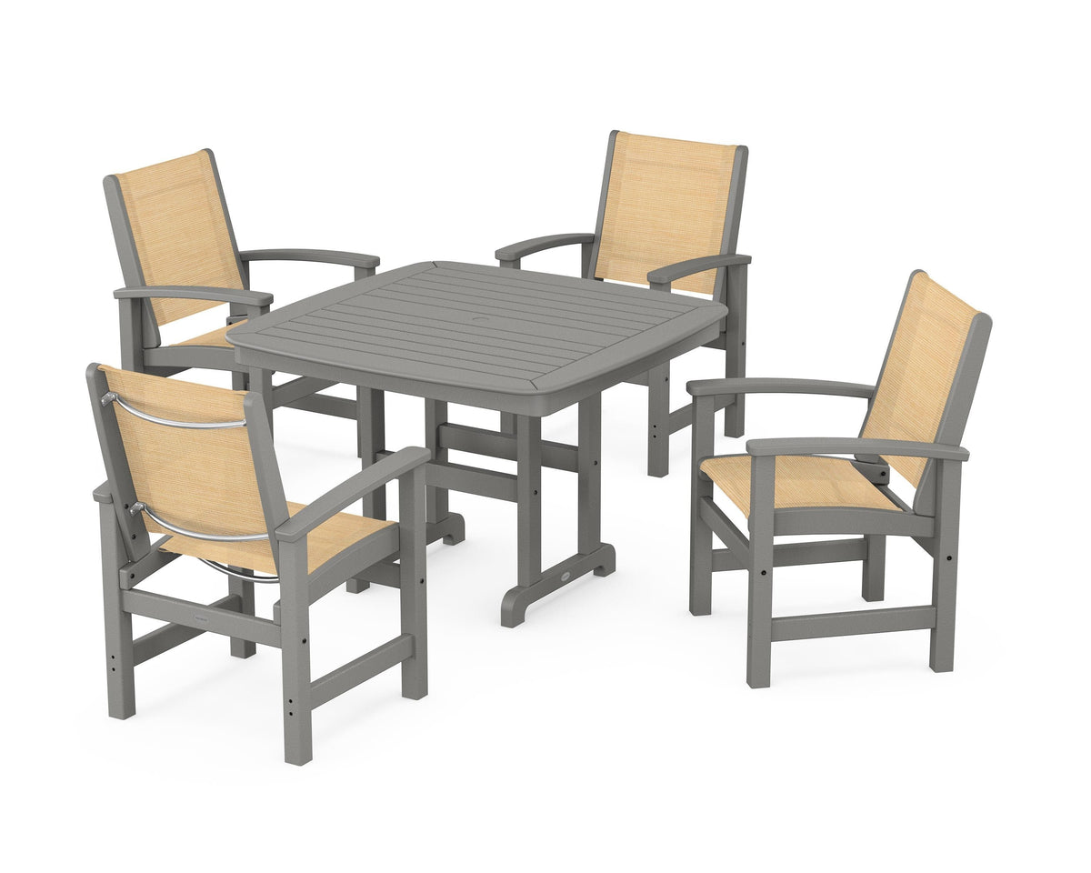 POLYWOOD Coastal 5-Piece Dining Set with Nautical 44" Dining Table in Slate Grey / Dupioni Apricot