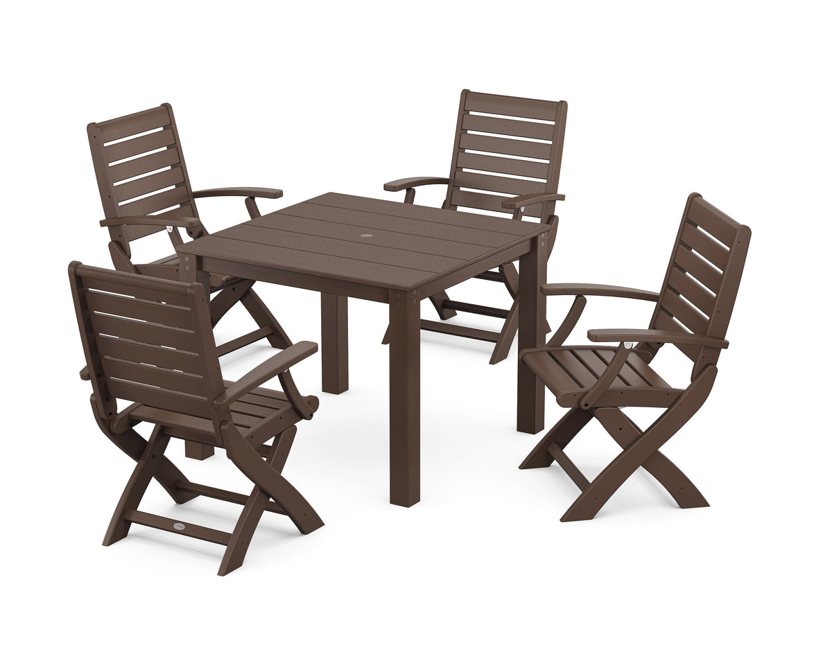 POLYWOOD Signature Folding Chair 5-Piece Parsons Dining Set in Mahogany