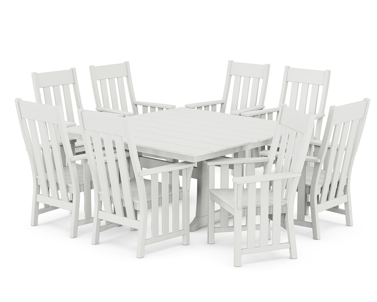 POLYWOOD Acadia 9-Piece Square Farmhouse Dining Set with Trestle Legs in White