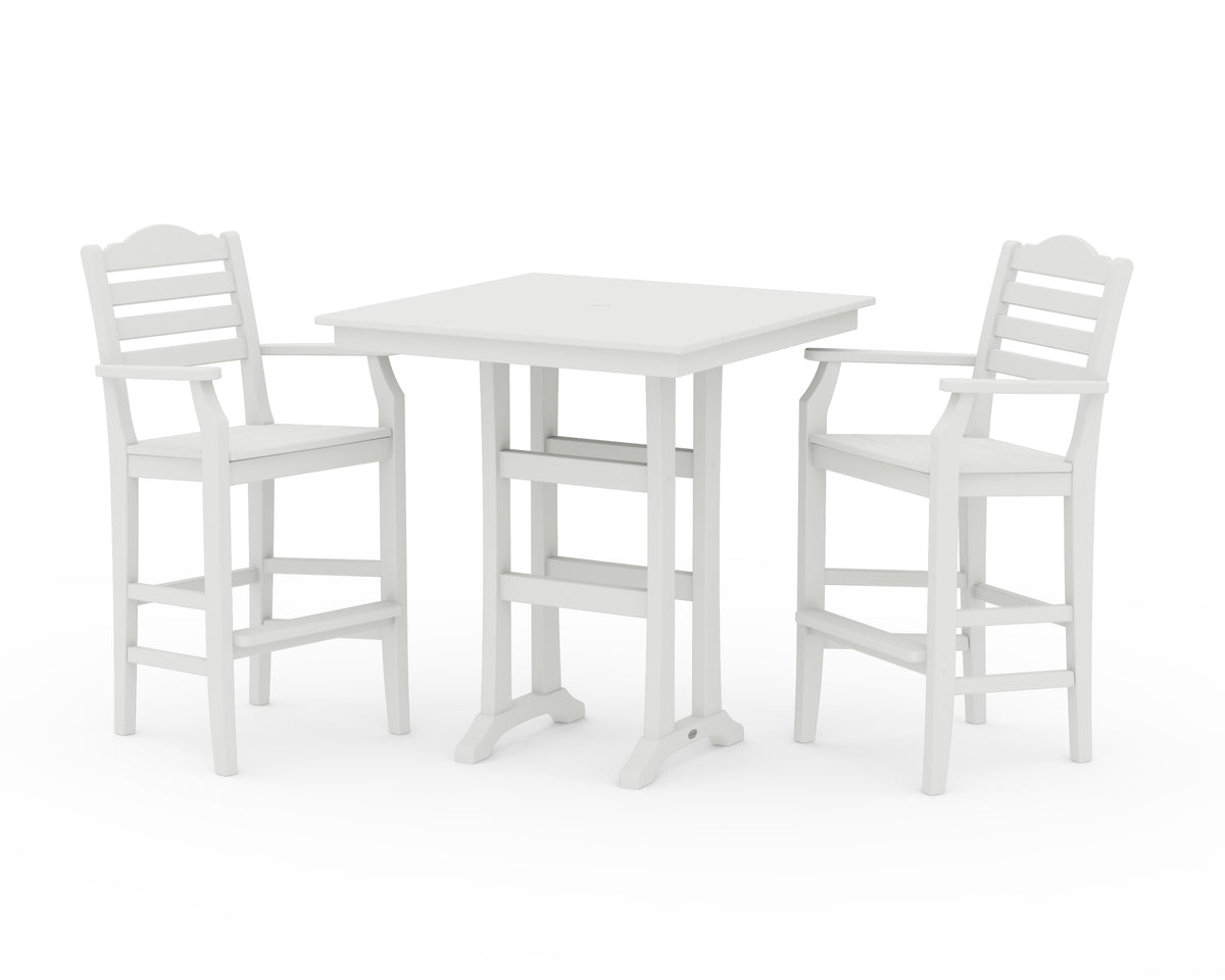 POLYWOOD Savannah 3-Piece Farmhouse Bar Set with Trestle Legs in Vintage White