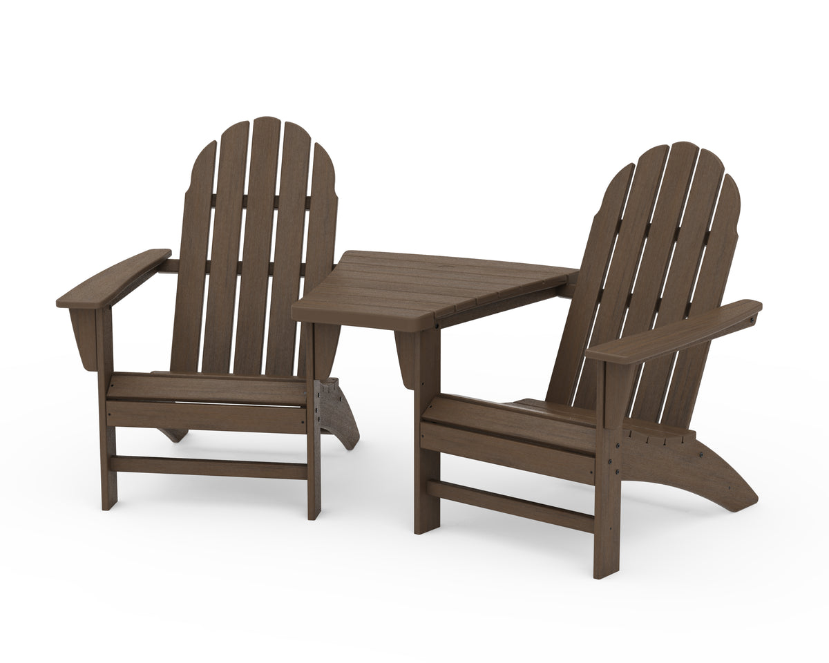 POLYWOOD Vineyard 3-Piece Adirondack Set with Angled Connecting Table in Kona
