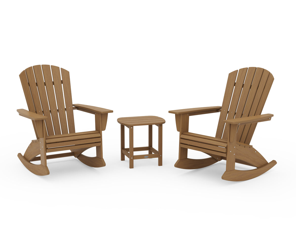 POLYWOOD Nautical Curveback 3-Piece Adirondack Rocking Chair Set in Natural