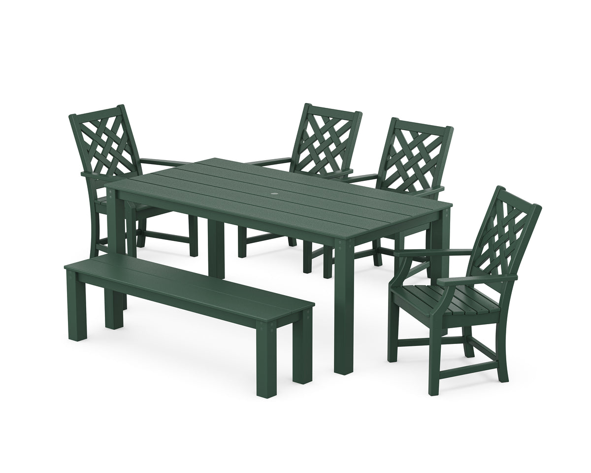 POLYWOOD Wovendale 6-Piece Parsons Dining Set with Bench in Green