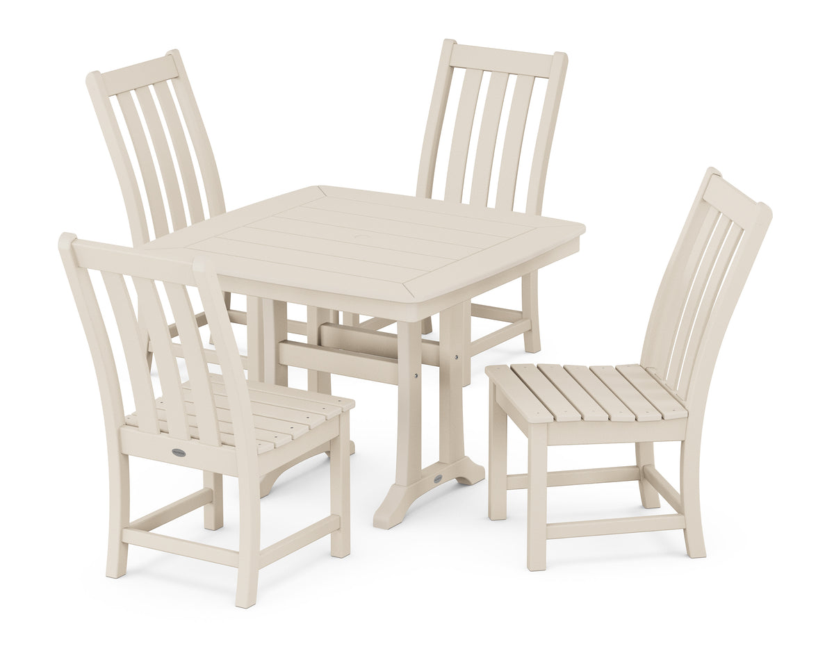 POLYWOOD Vineyard Side Chair 5-Piece Dining Set with Trestle Legs - 37" Table in Sand