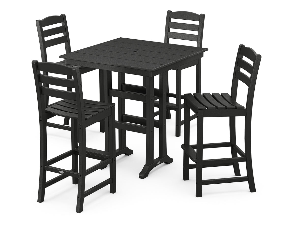 POLYWOOD La Casa Café 5-Piece Farmhouse Trestle Bar Set in Black