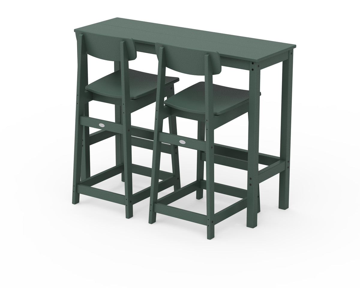 POLYWOOD Modern Studio Urban Bar Chair 3-Piece Balcony Set in Green