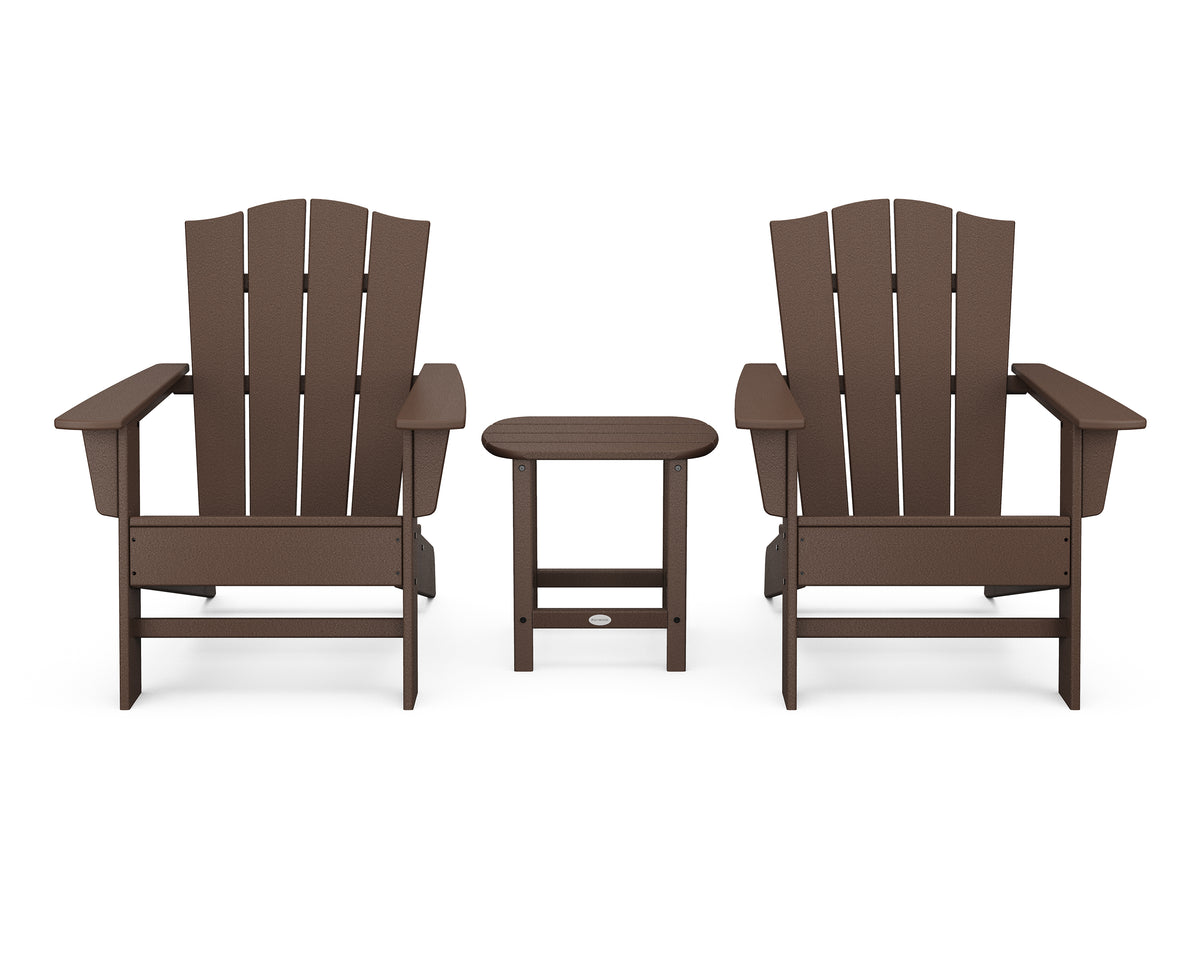 POLYWOOD Wave 3-Piece Adirondack Chair Set with The Crest Chairs in Mahogany