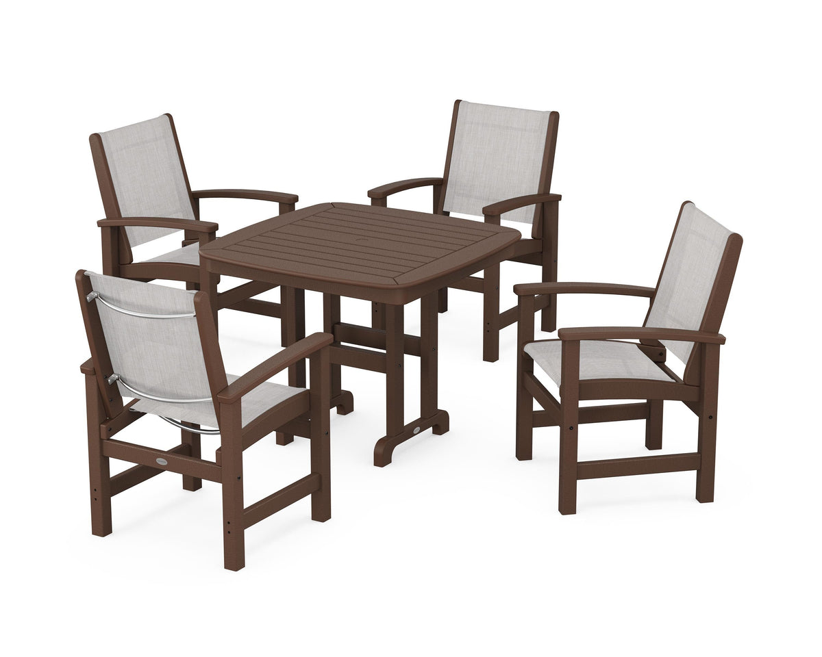 POLYWOOD Coastal 5-Piece Dining Set with Nautical 37" Dining Table in Mahogany / Parchment