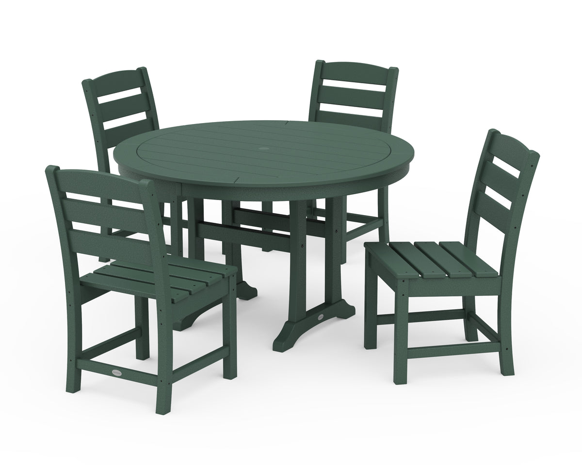 POLYWOOD Lakeside Side Chair 5-Piece Round Dining Set with Trestle Legs in Green