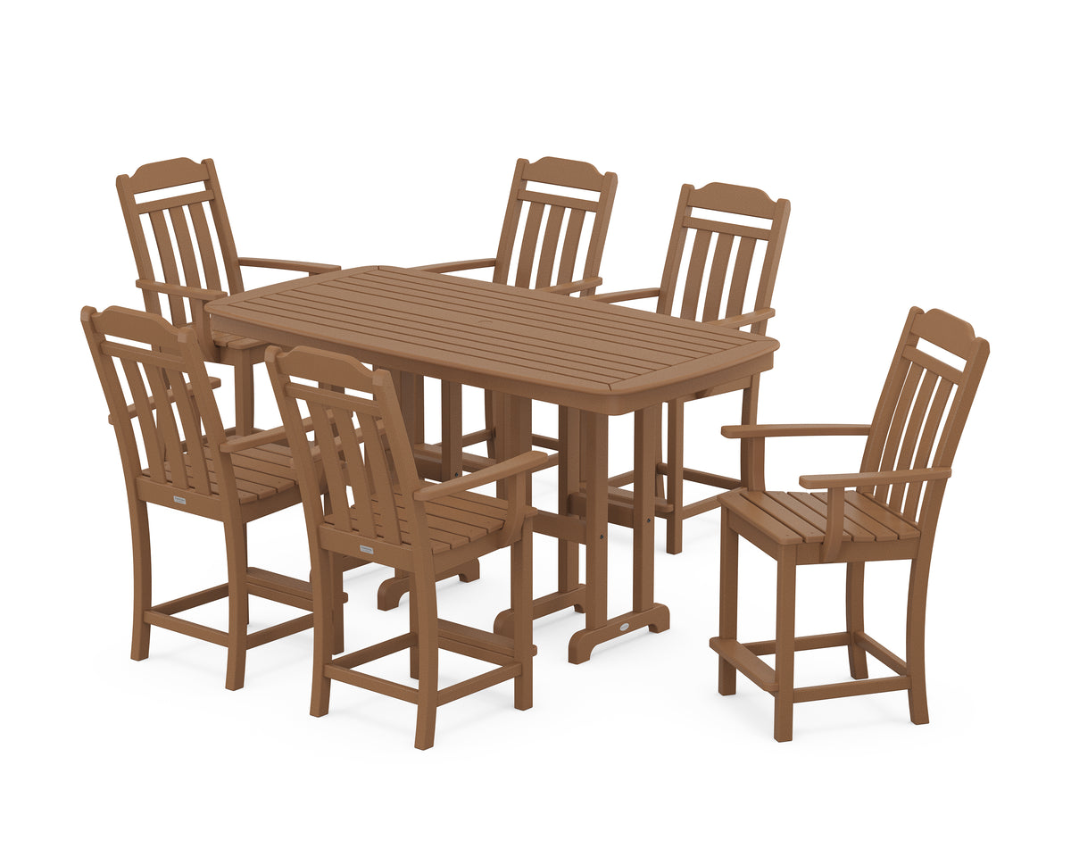 POLYWOOD Country Living Cottage Arm Chair 7-Piece Counter Set in Teak