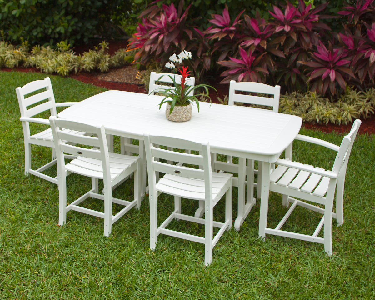 POLYWOOD La Casa Café 7-Piece Dining Set in White styled outdoors