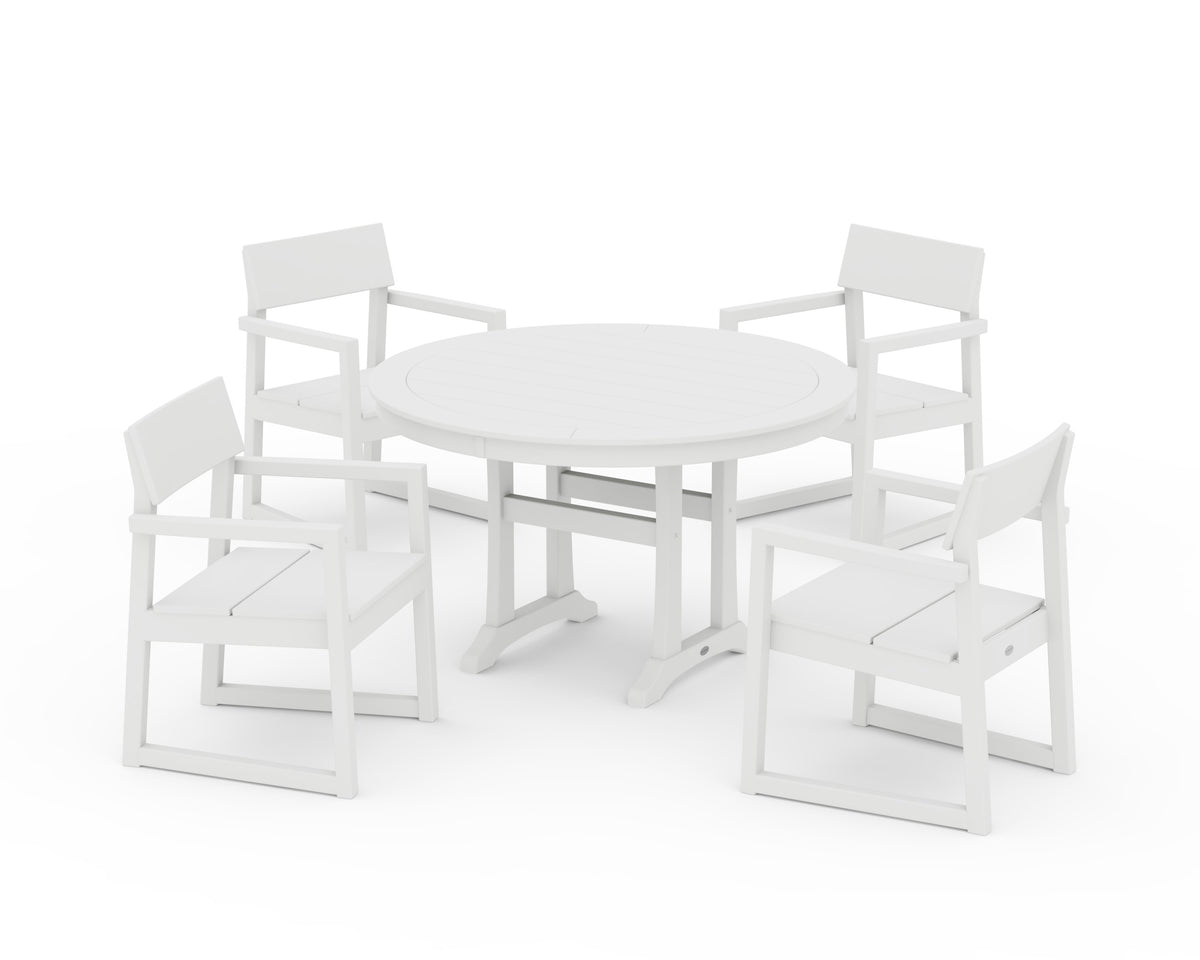 POLYWOOD EDGE 5-Piece Round Dining Set with Trestle Legs in White