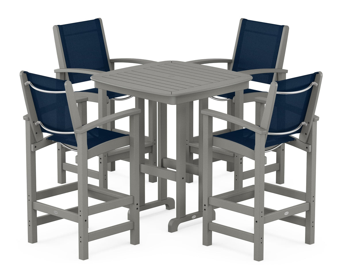 POLYWOOD Coastal 5-Piece Bar Set in Slate Grey / Navy Blue