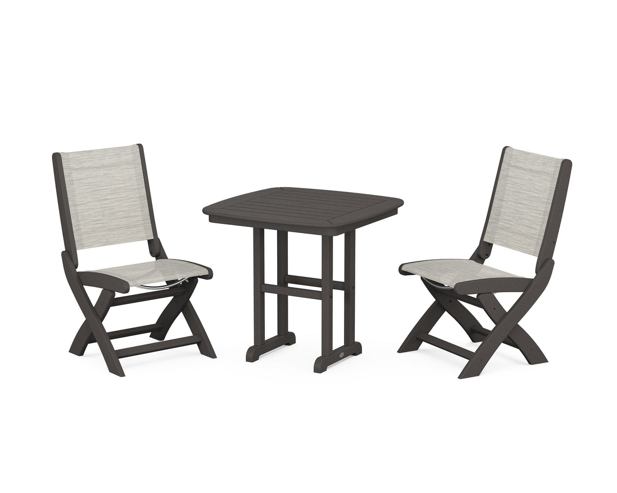 POLYWOOD Coastal Folding Side Chair 3-Piece Dining Set in Vintage Coffee / Birch