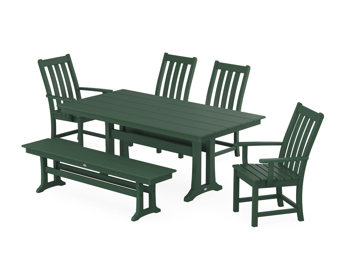 POLYWOOD Vineyard 6-Piece Farmhouse Dining Set with Trestle Legs in Green