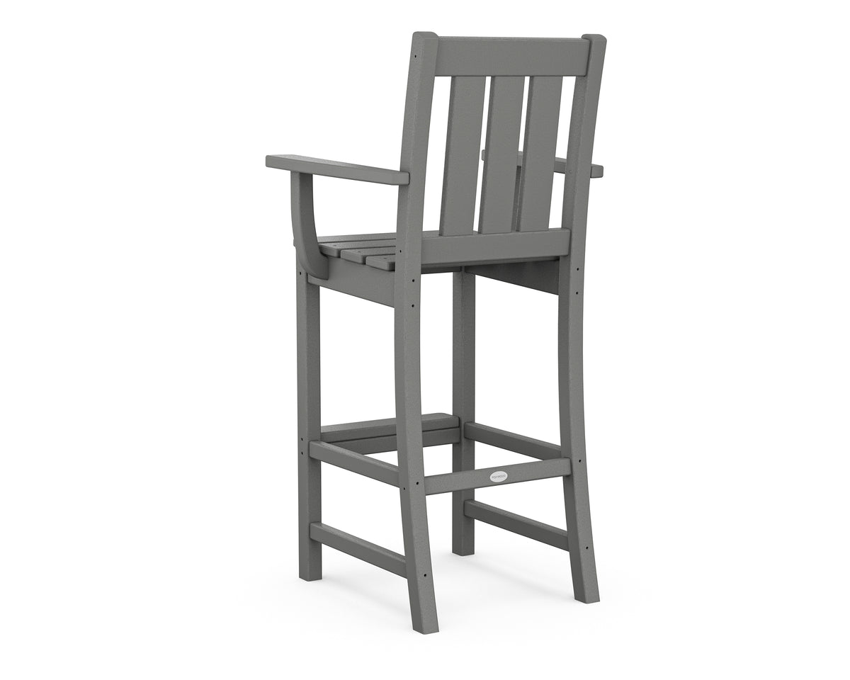 Angled view of the POLYWOOD Oxford Bar Arm Chair in Slate Grey