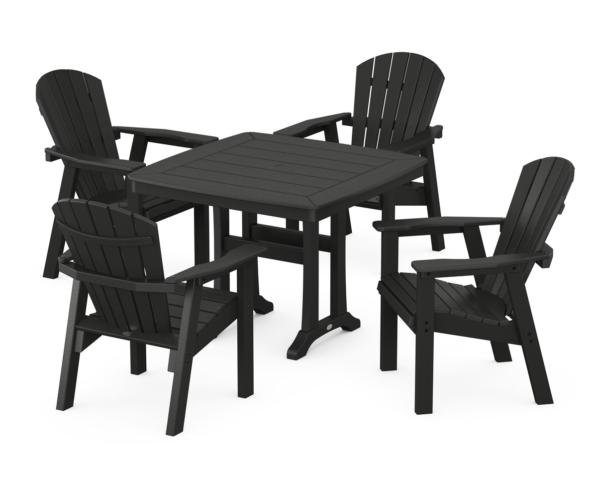 POLYWOOD Seashell 5-Piece Dining Set with Trestle Legs - 37" Table in Black