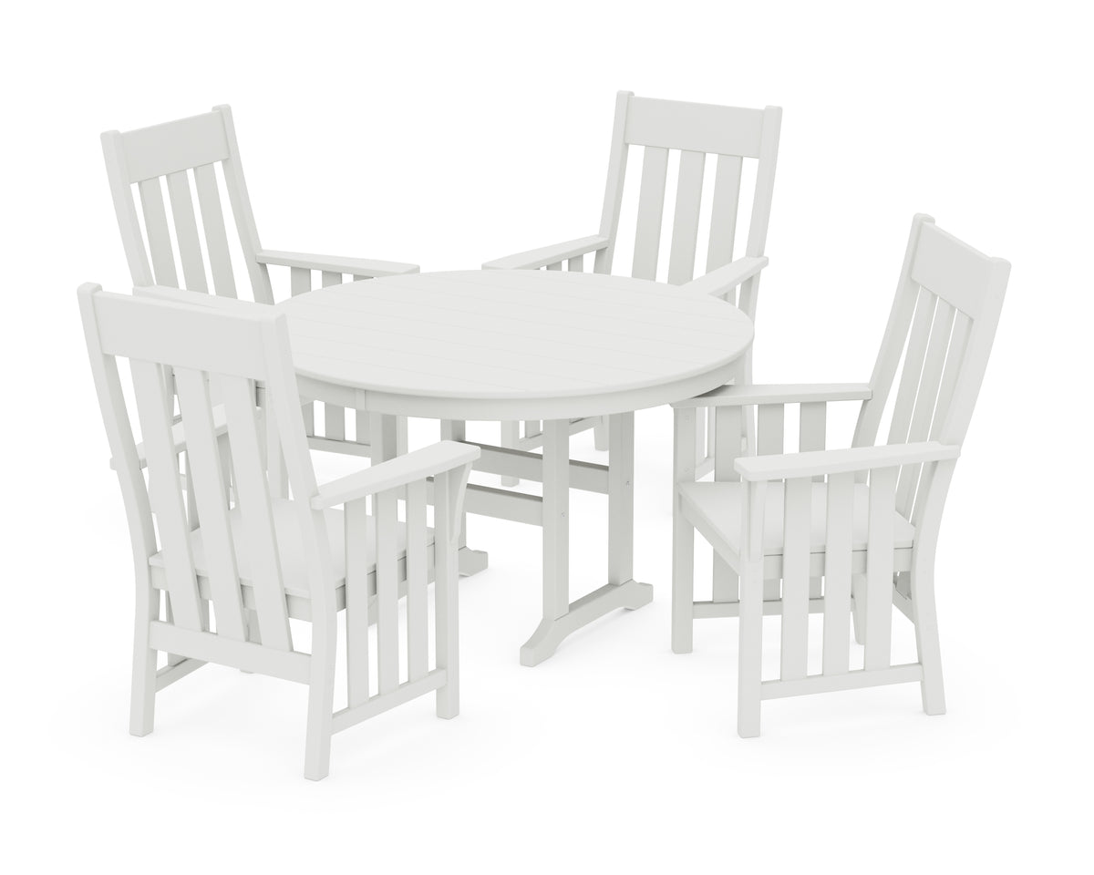 POLYWOOD Acadia 5-Piece Round Farmhouse Dining Set in Vintage White