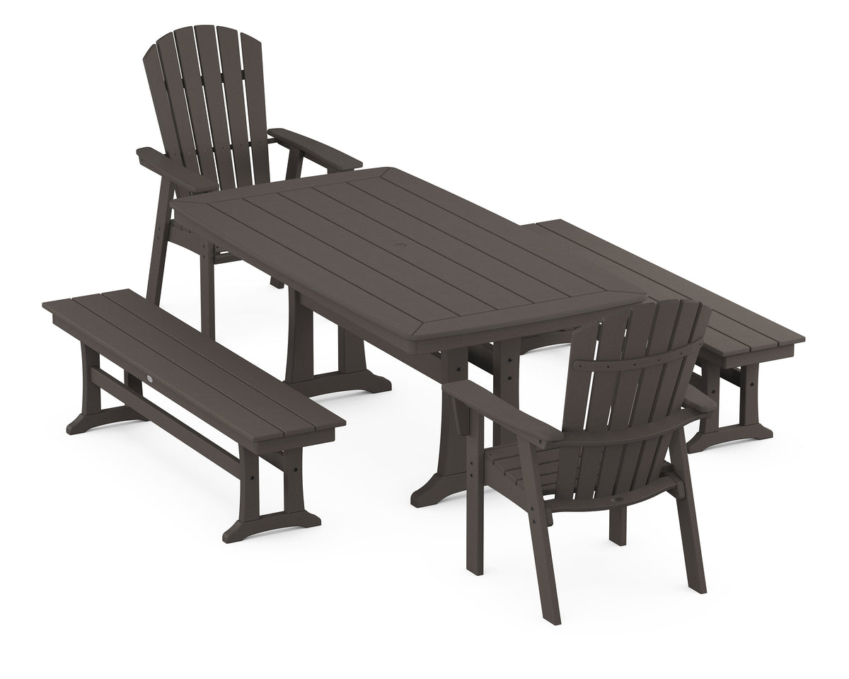 POLYWOOD Nautical Adirondack 5-Piece Dining Set with Trestle Legs - 38" x 73" Table in Vintage Coffee