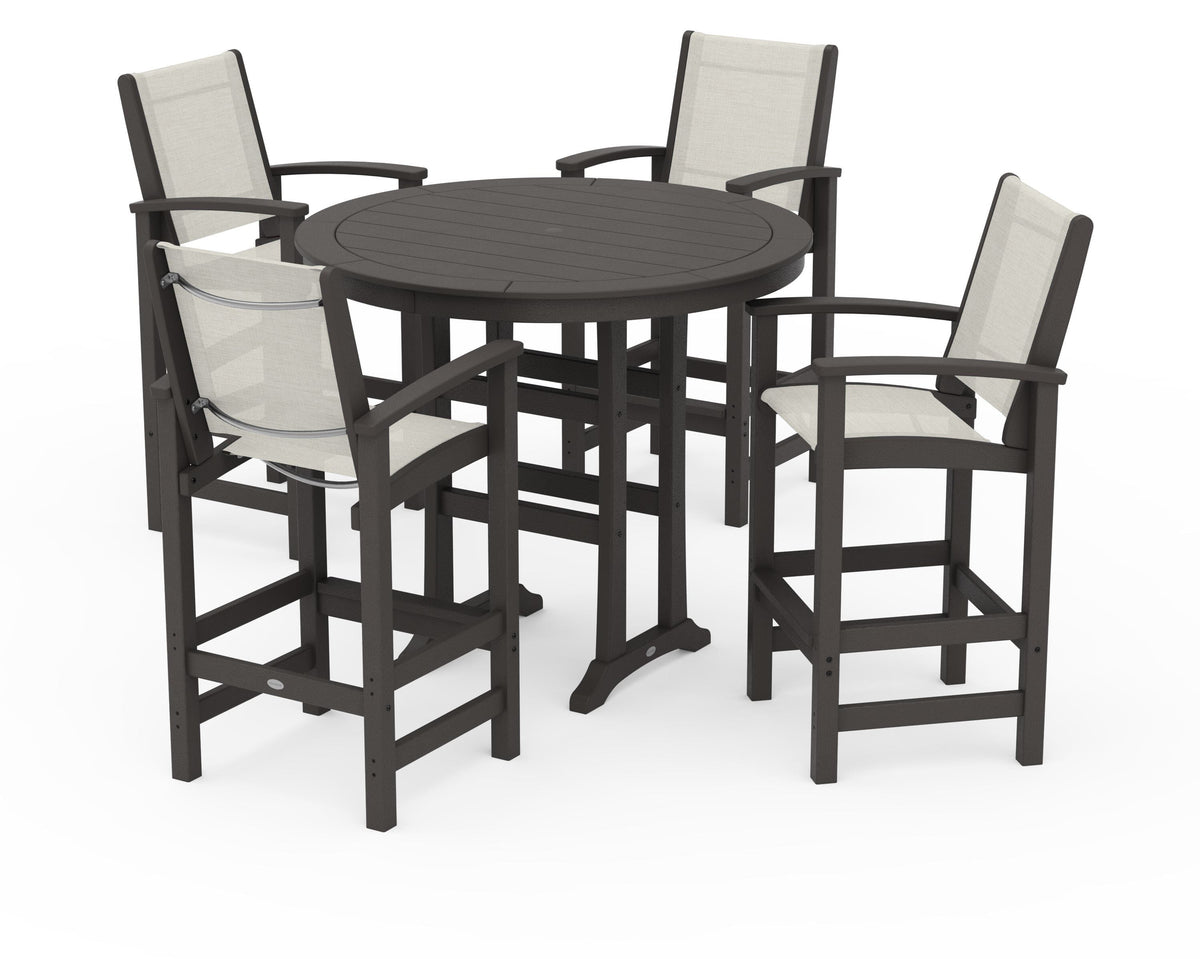 POLYWOOD Coastal 5-Piece Nautical Trestle Bar Set in Vintage Coffee / Parchment