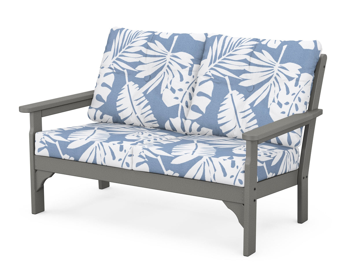 POLYWOOD Vineyard Deep Seating Loveseat in Slate Grey / Leaf Sky Blue