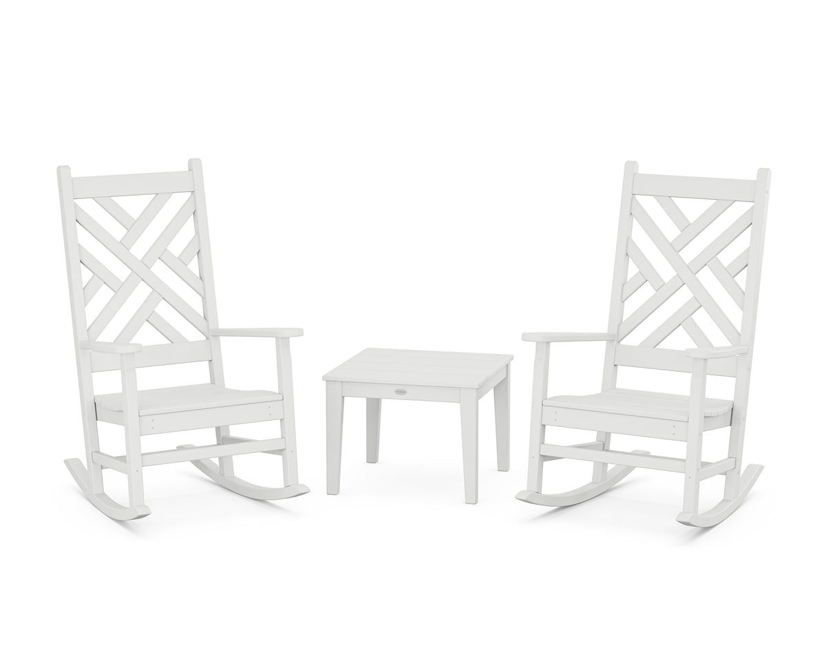 POLYWOOD Chippendale 3-Piece Rocking Chair Set in White