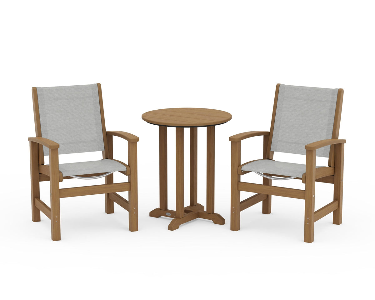 POLYWOOD Coastal 3-Piece Round Bistro Dining Set in Natural / Metallic
