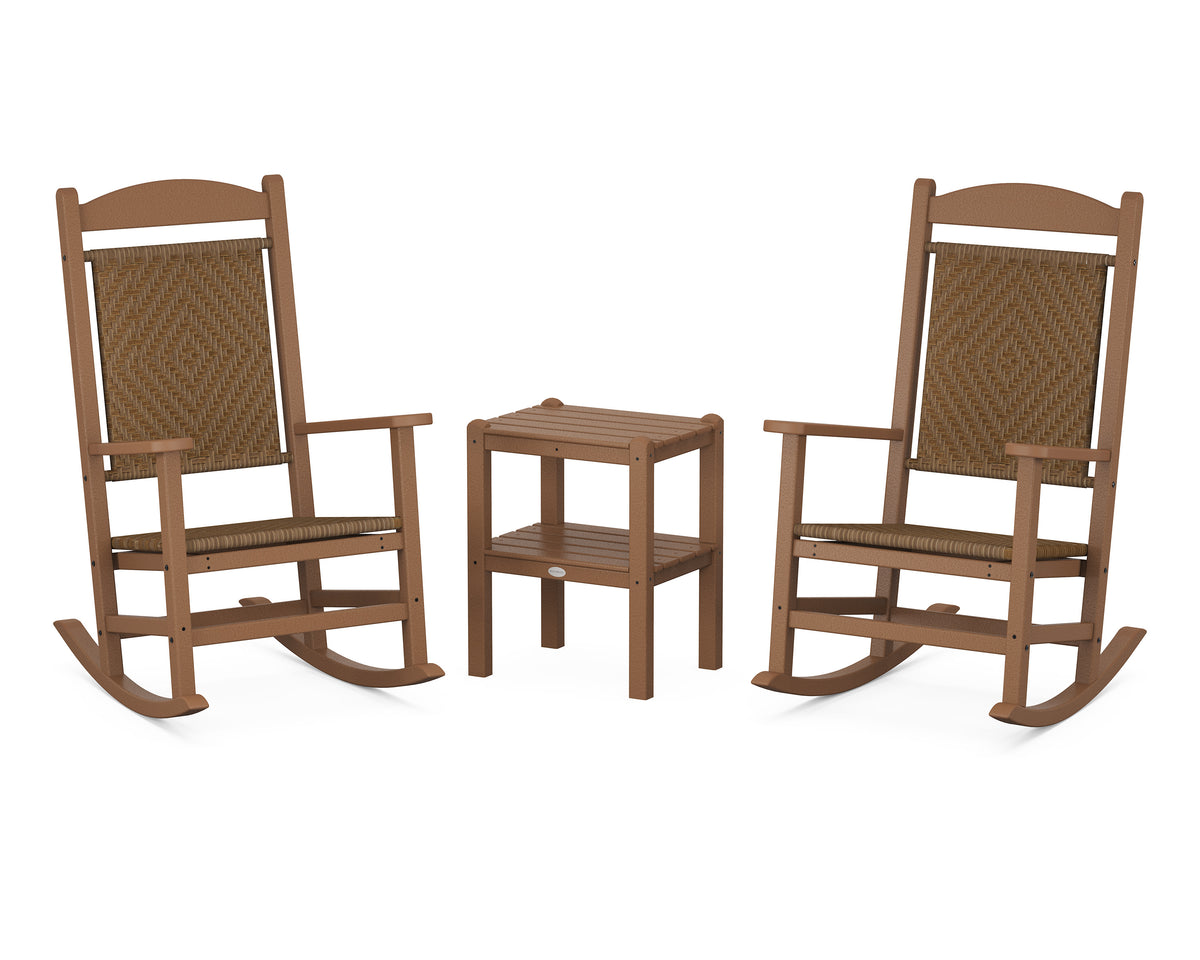 POLYWOOD Presidential Woven Rocker 3-Piece Set in Teak / Tigerwood