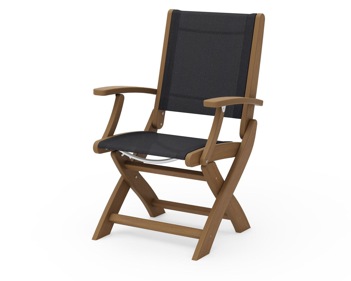 POLYWOOD Coastal Folding Chair in Natural with Natural arms and Black sling