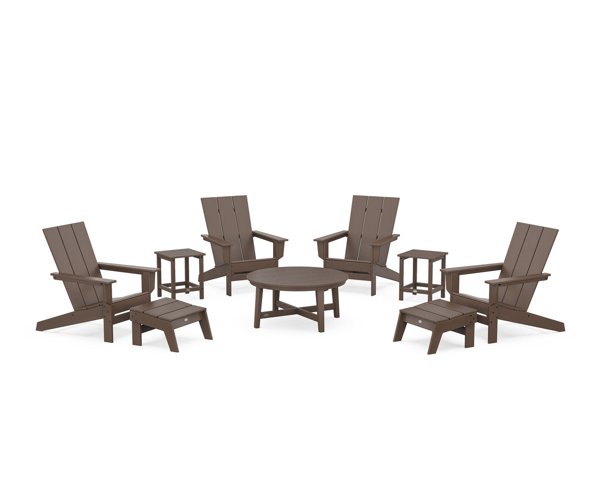 POLYWOOD Modern Studio Adirondack 9-Piece Conversation Set in Mahogany