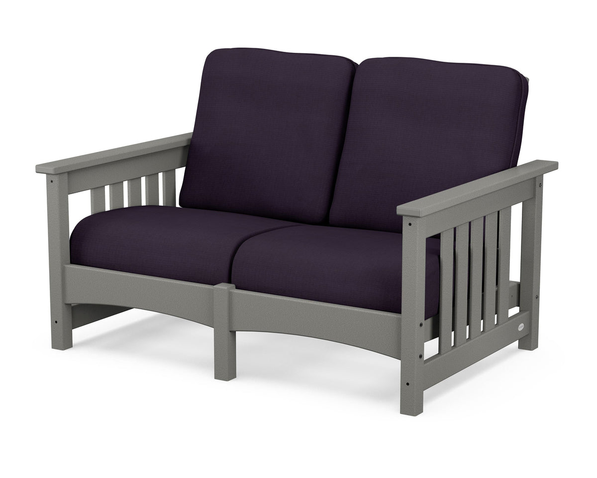 POLYWOOD Club Mission Loveseat in Slate Grey / Navy Linen