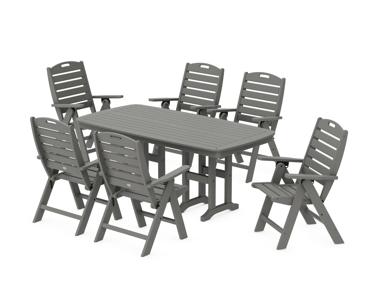 POLYWOOD Nautical Folding Highback Chair 7-Piece Dining Set in Slate Grey