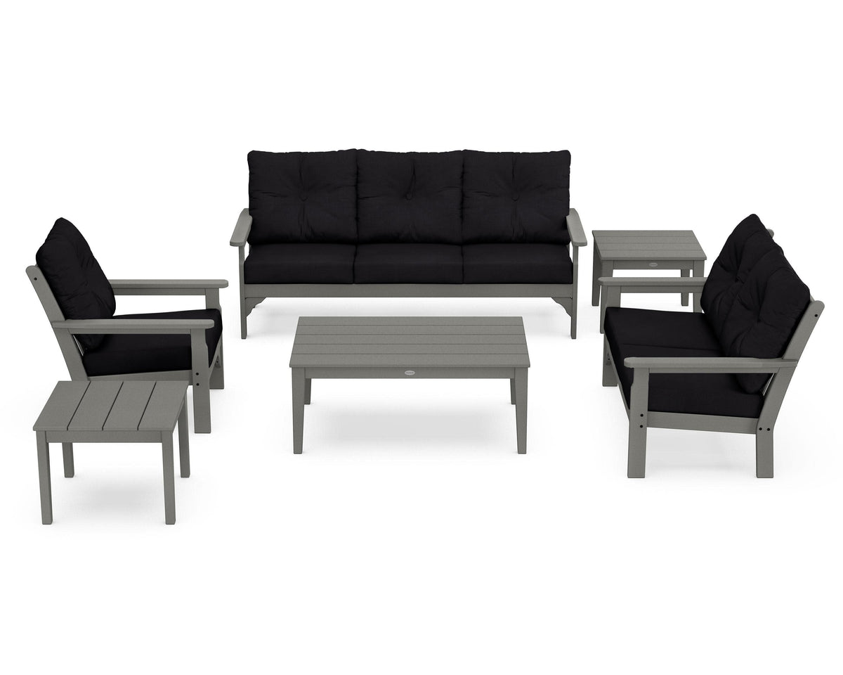 POLYWOOD Vineyard 6-Piece Deep Seating Set in Slate Grey / Midnight Linen
