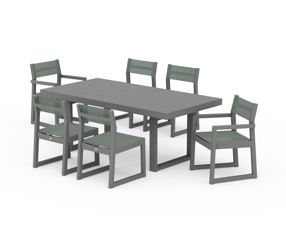 POLYWOOD EDGE Sling 7-Piece Dining Set in Slate Grey / Dupioni Sea Mist