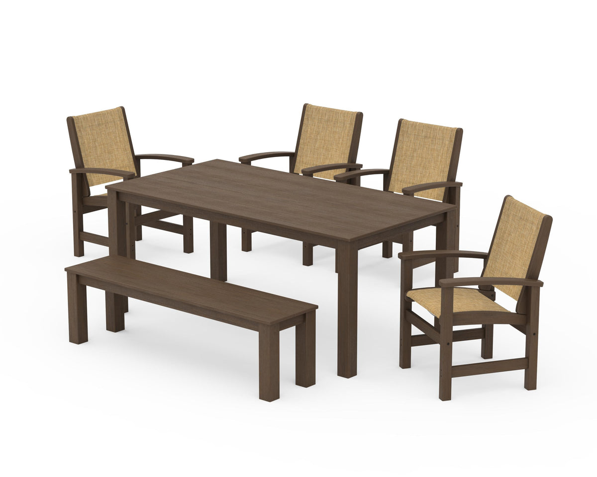 POLYWOOD Coastal 6-Piece Parsons Dining Set with Bench in Kona / Burlap