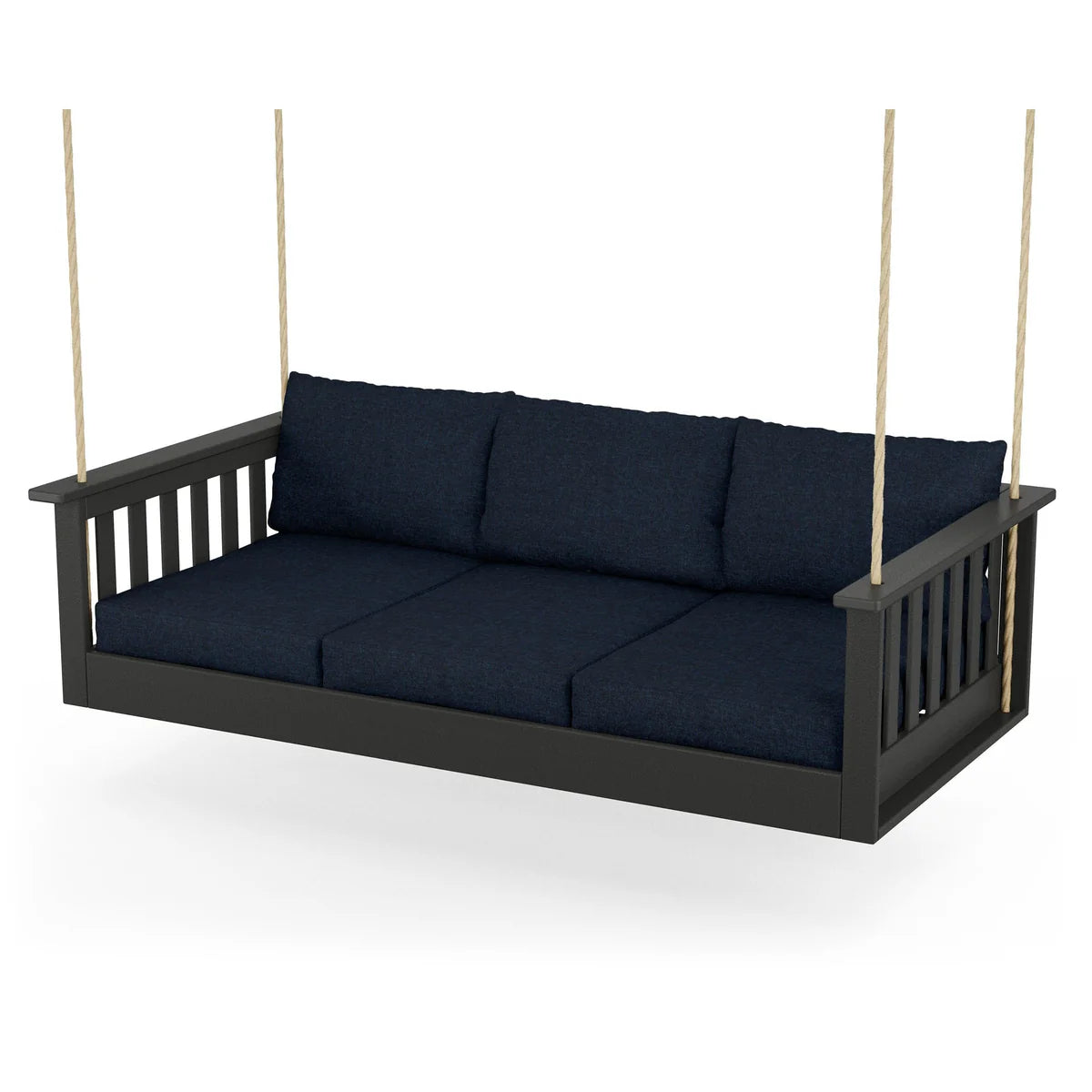 POLYWOOD Vineyard Daybed Swing in Black / Marine Indigo