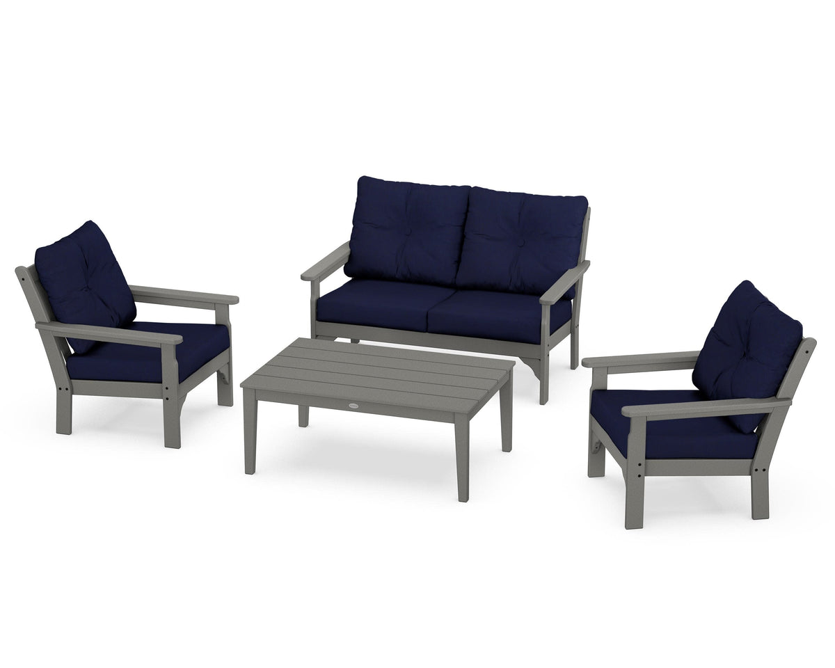 POLYWOOD Vineyard 4-Piece Deep Seating Set with Two Chairs and Loveseat in Slate Grey / Navy