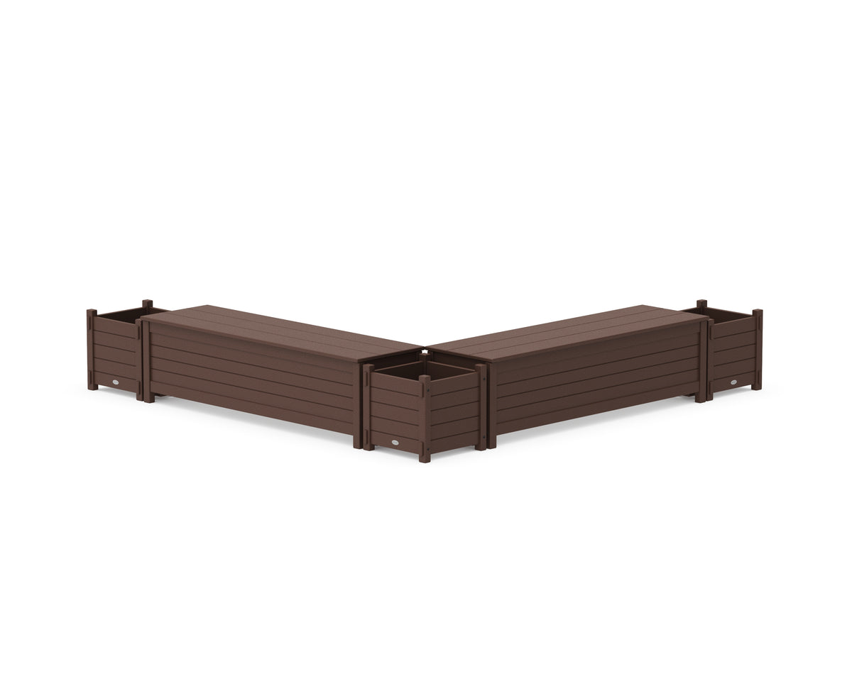 POLYWOOD 60" Nautical L-Shaped Planter Storage Bench Corner Set in Mahogany