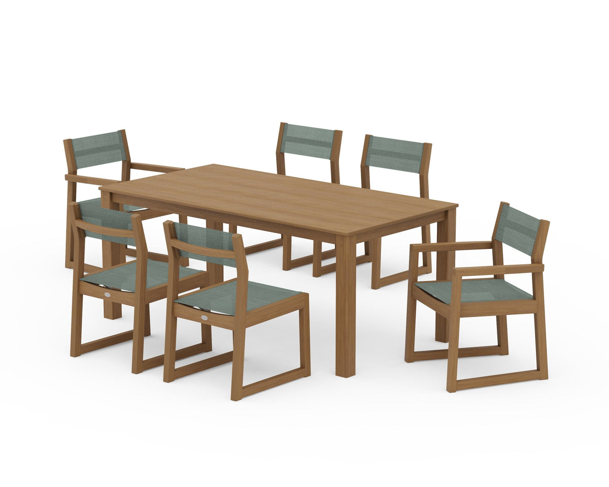 POLYWOOD EDGE Sling 7-Piece Parsons Dining Set in Natural / Dupioni Sea Mist