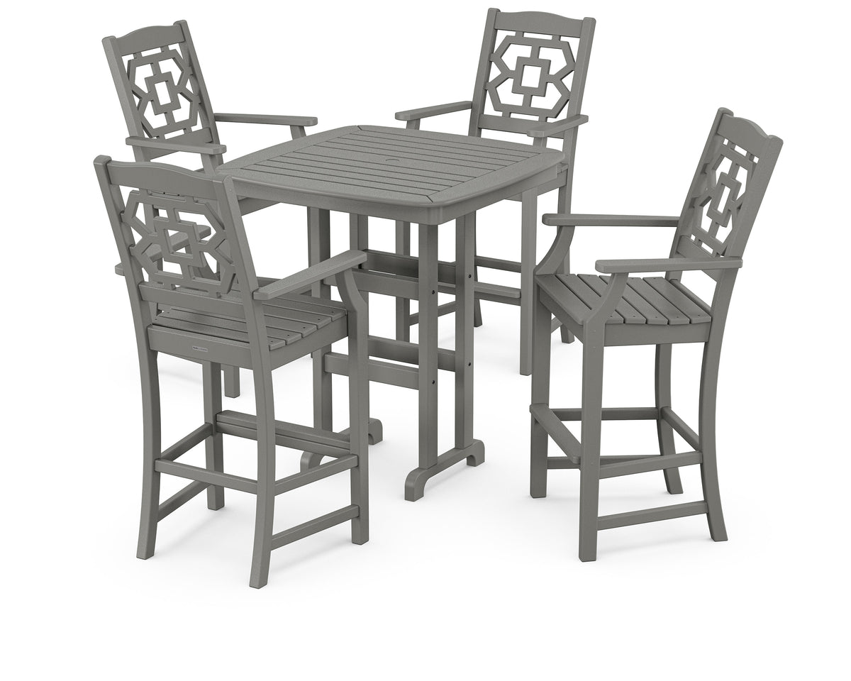 POLYWOOD Chinoiserie 5-Piece Bar Set in Slate Grey