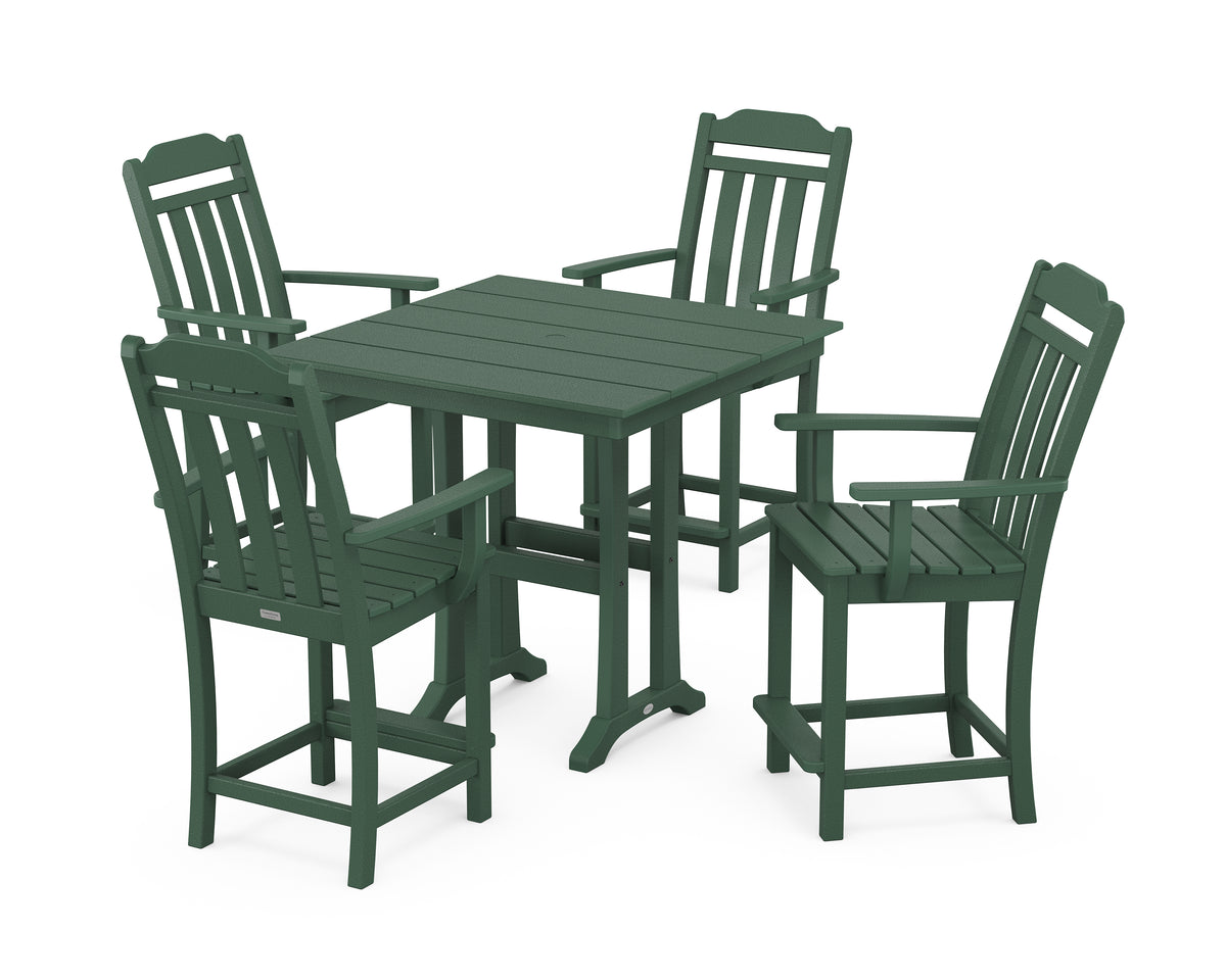 POLYWOOD Country Living Cottage 5-Piece Farmhouse Counter Set with Trestle Legs in Green