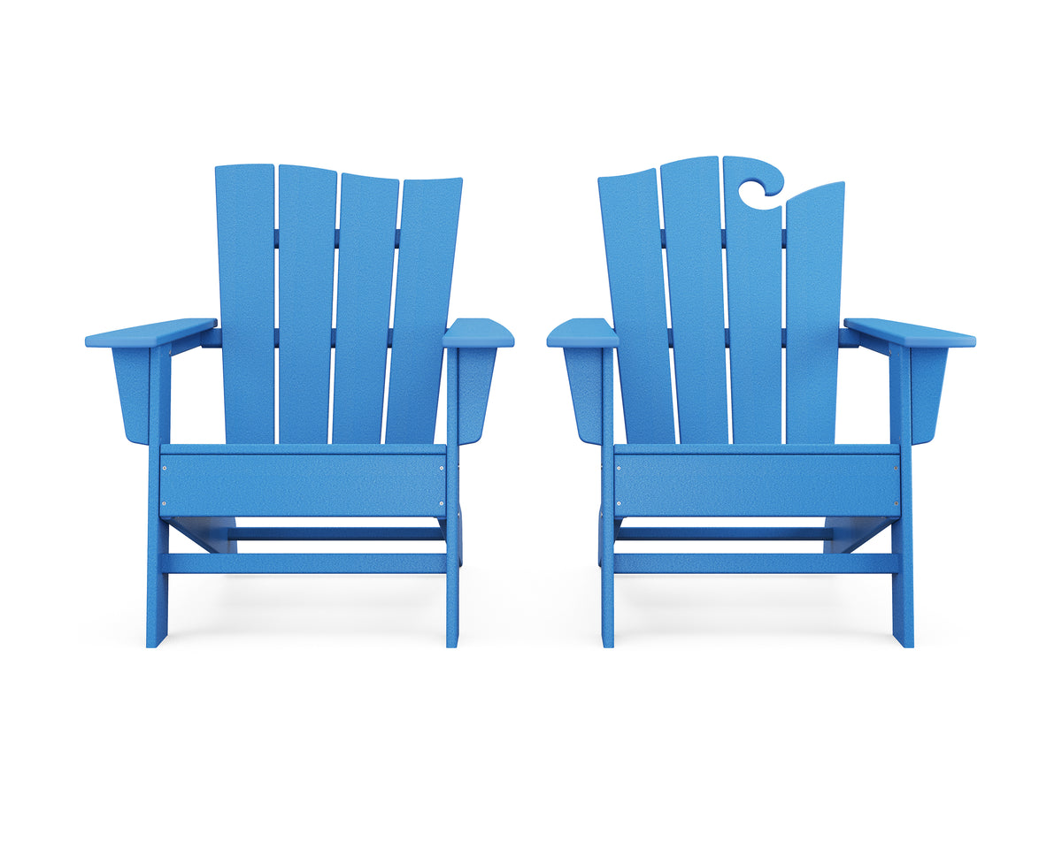 POLYWOOD Wave 2-Piece Adirondack Set with The Wave Chair Left in Pacific Blue