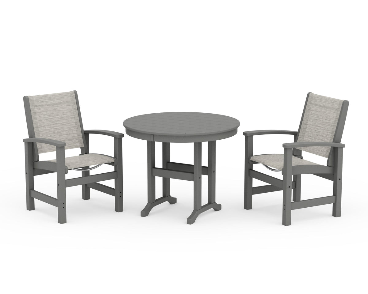 POLYWOOD Coastal 3-Piece Round Dining Set in Slate Grey / Birch