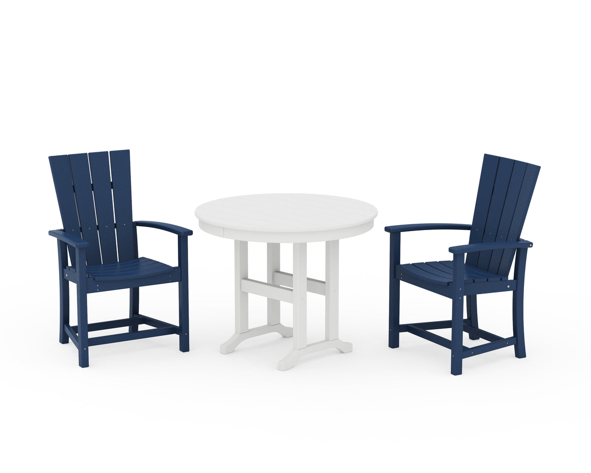 POLYWOOD Quattro 3-Piece Round Farmhouse Dining Set in Navy / White