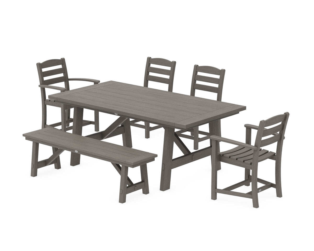POLYWOOD La Casa Café 6-Piece Rustic Farmhouse Dining Set with Bench in Driftwood