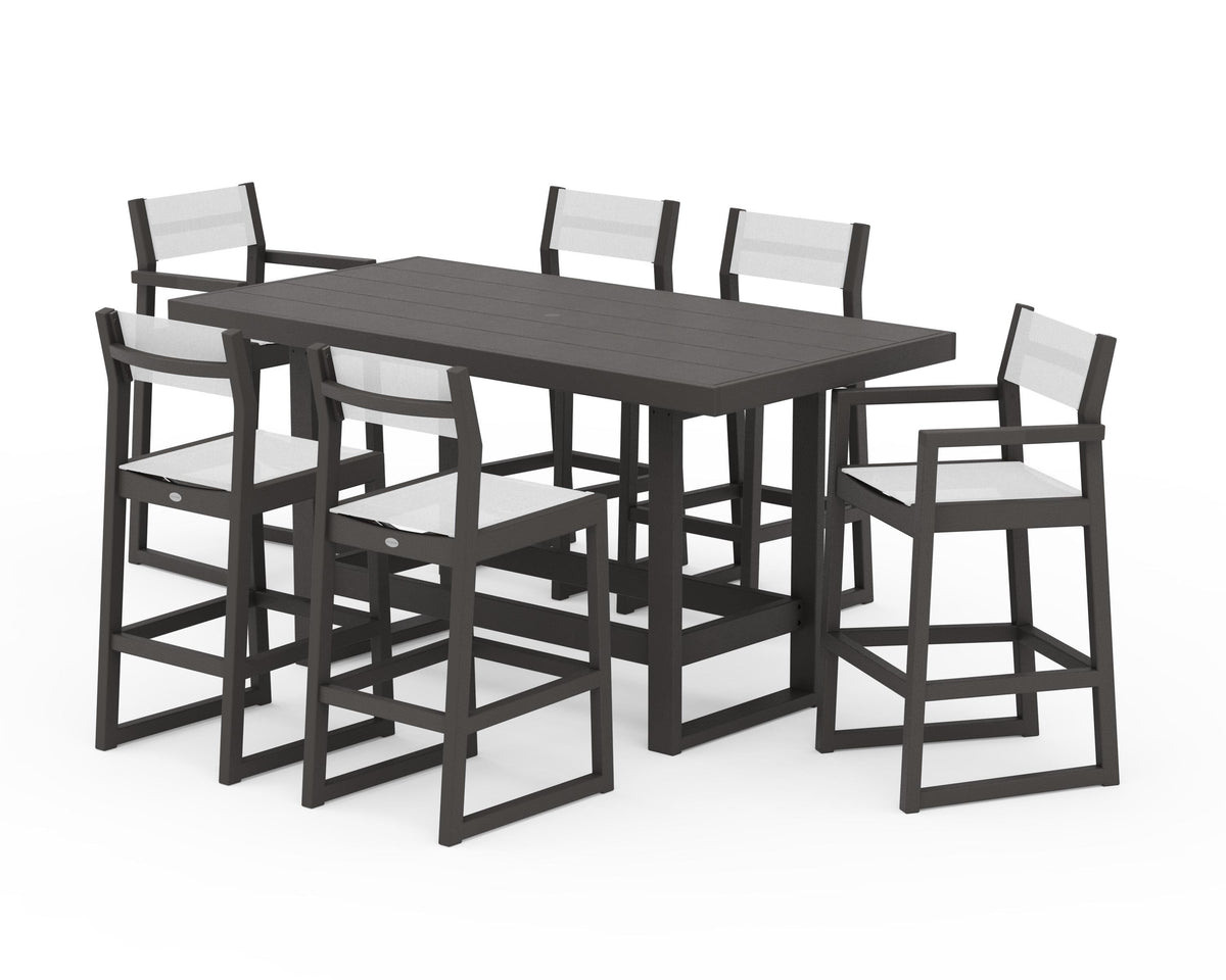 POLYWOOD EDGE Sling 7-Piece Bar Table Set in Vintage Coffee / White