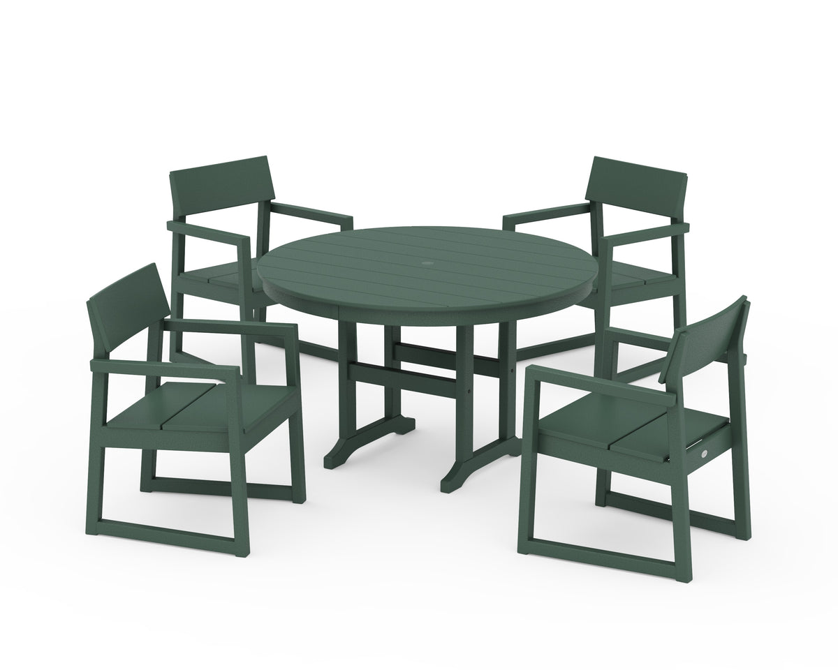 POLYWOOD EDGE 5-Piece Round Farmhouse Dining Set in Green