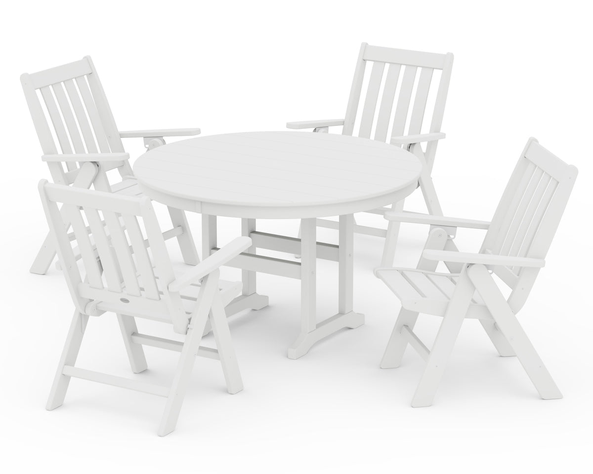POLYWOOD Vineyard Folding Chair 5-Piece Round Farmhouse Dining Set in White